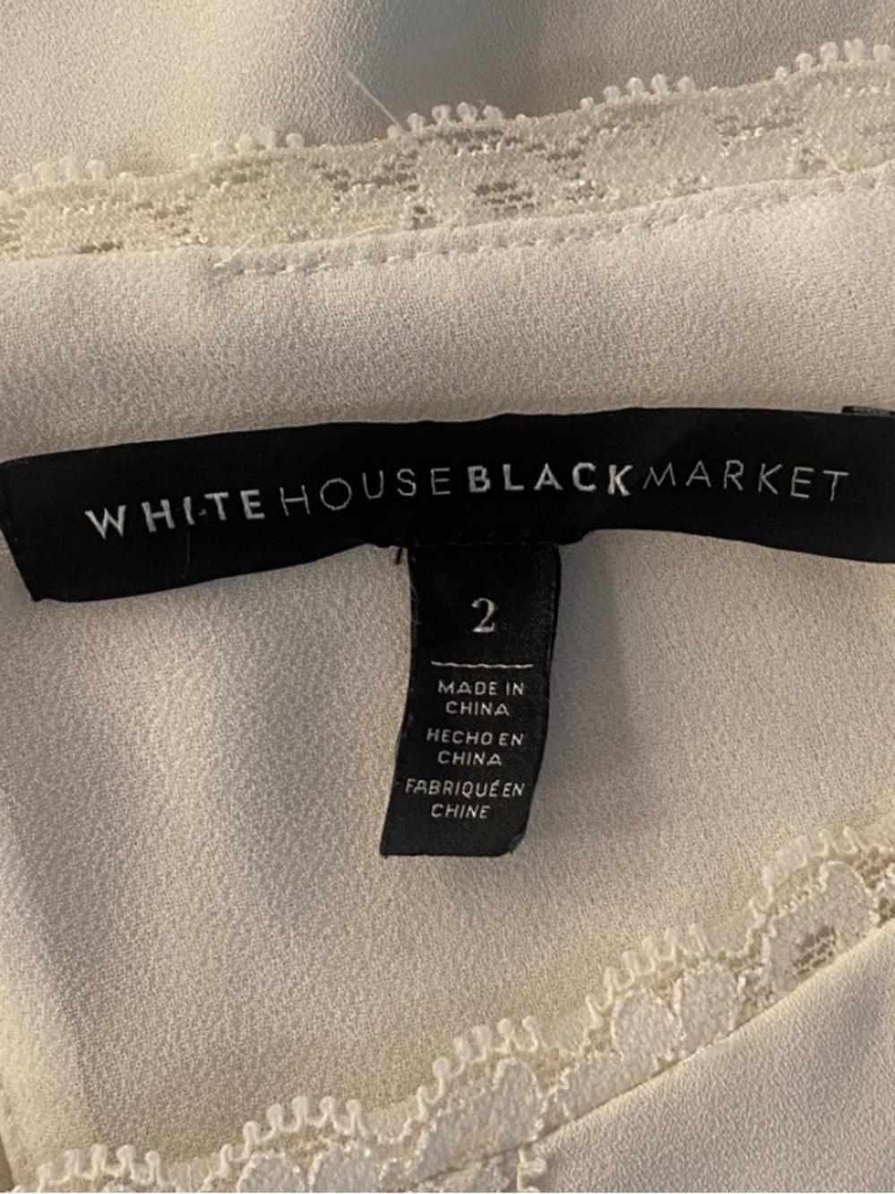 White House Black Market Cream Lace Trim Blouse Size 2 Elegant Long Sleeve Top - Picture 5 of 10